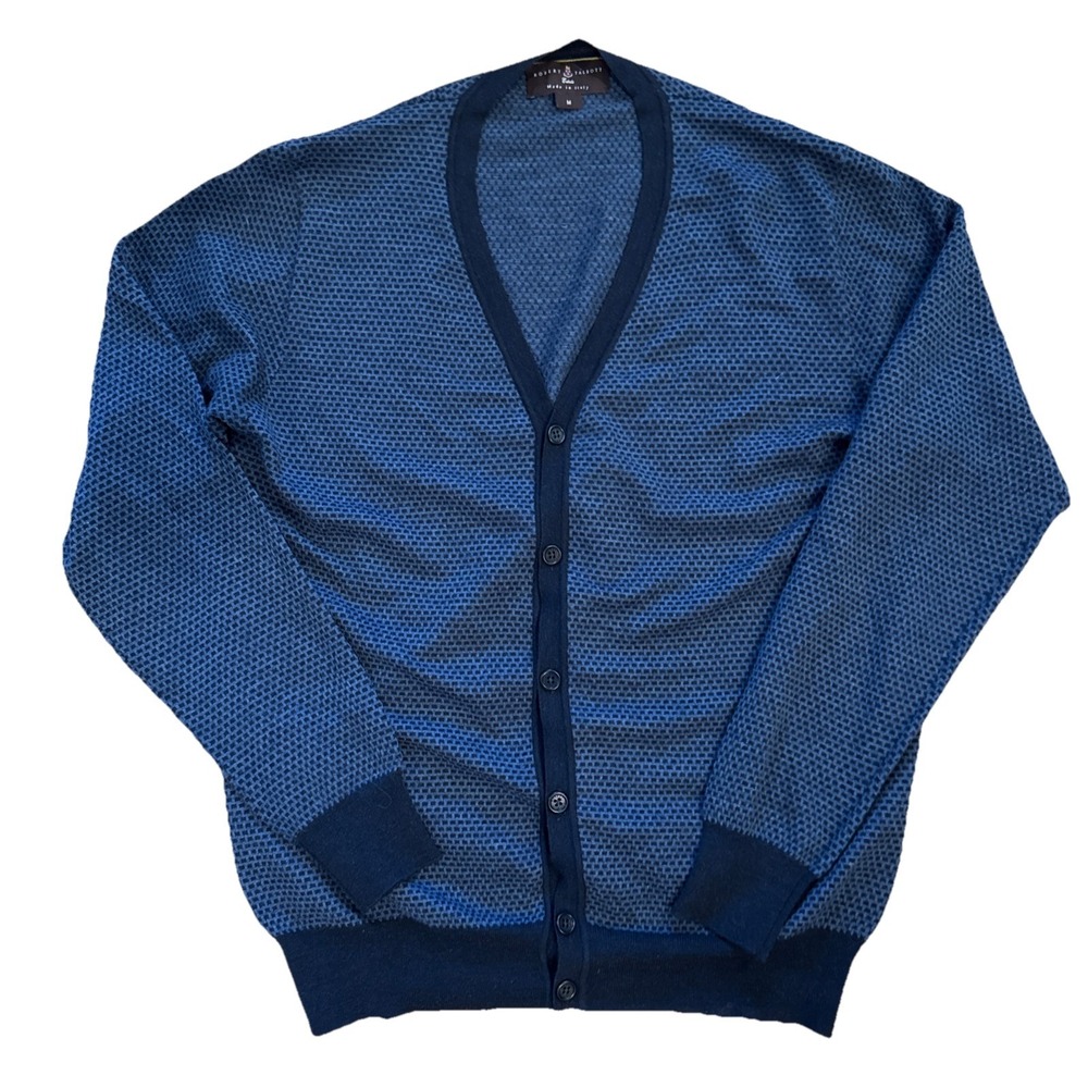 Robert Talbott Estate  Men's Navy Merino Wool Button Cardigan Made‎ In Italy M